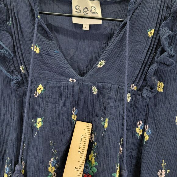Sea New York Blouse Size 2 Top Floral Peasant V-Neck Tassel Ruffle Long Sleeve - Picture 7 of 14